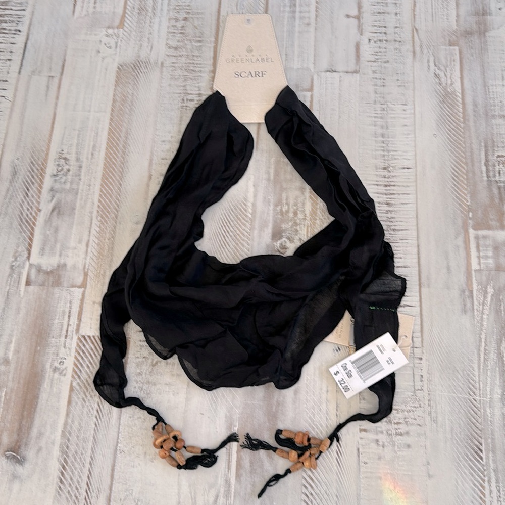 Quagga | Skinny Scarf with wooden beaded tassel | Black